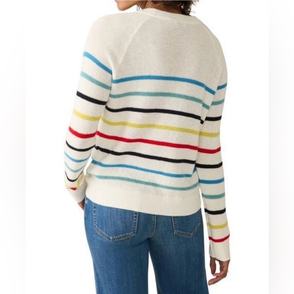 Faherty Throwback Crew Striped Sweater Organic Cotton Cashmere Waffle Knit Small - Picture 8 of 8